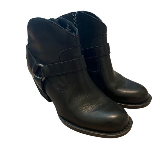 BORN Carmel Harness Booties US 7 M Black Leather Heels Chelsea Ankle Boots - Picture 1 of 7